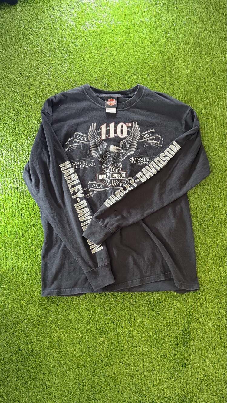 Harley-Davidson 110th Anniversary Long Sleeve Shirt Size L Black